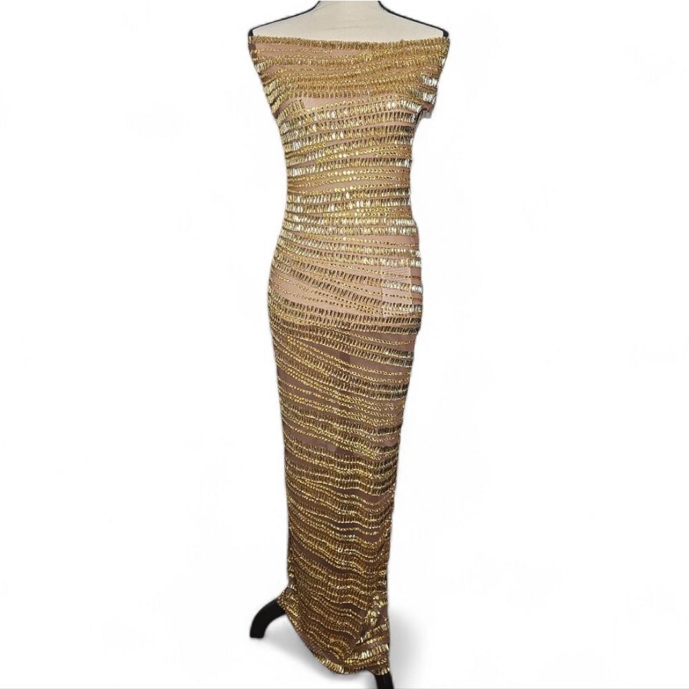NWT Mew Mews Eryx Off Shoulder Rhinestone Mesh Maxi Dress Sz XL - Picture 4 of 12